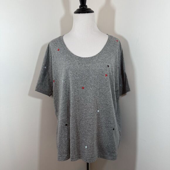 Madewell Women's S U-Neck Embroidered Tee T-Shirt Gray Cotton Viscose Poly - Picture 2 of 9